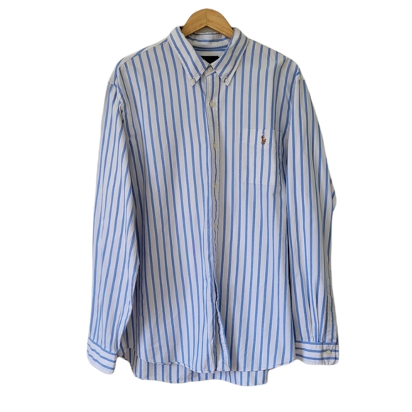 Ralph Lauren Blue Label Other - Ralph Lauren Striped Cotton Button Up Dress Shirt Blue White Size XXL (Flaw)